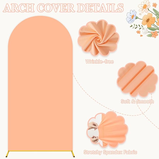 Metal Arch Backdrop Stand and Cover Set 7.2FT Gold Balloon Backdrop Arch Stand with Covers Peach Backdrops Covers Arch Spandex Arch Stands Cover for Birthday Party Banquet Graduation Decor