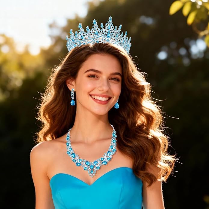 Kamirola Tiaras and Crowns for Women,Tiaras Earrings Necklace, Crystal Bridal Jewelry Set（TR83
