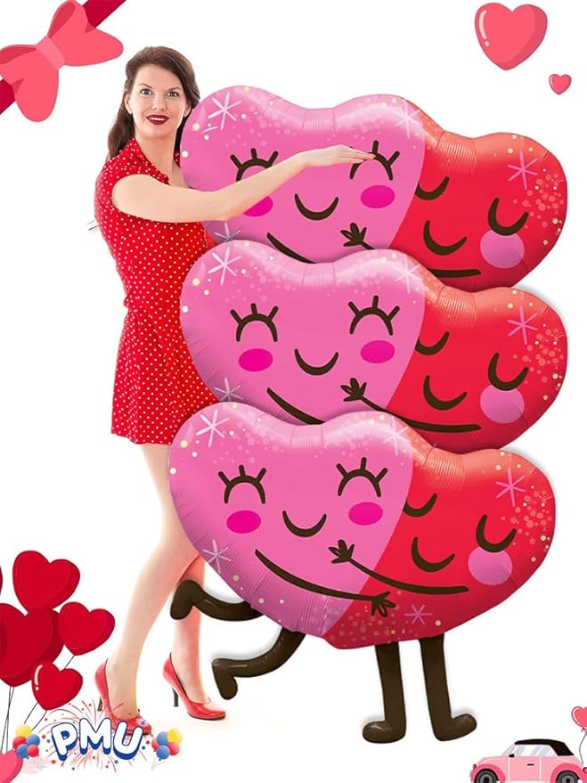 PMU Valentine's Day Hugging Hearts 36in Mylar-Foil Balloon (10/pkg) Pkg/1
