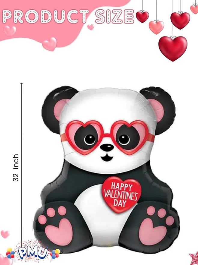 PMU Valentine's Day Balloons Panda Bear 32in Mylar-Foil Balloon (25/pkg) Pkg/1