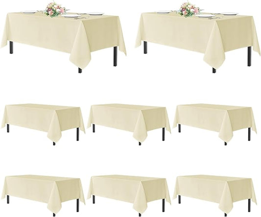 sancua Beige Tablecloths for 6 Foot Rectangle Tables, 8 Pack - Washable Polyester Fabric Table Cloth for Wedding Party, Birthday, Banquet Reception, 54x108 Inch