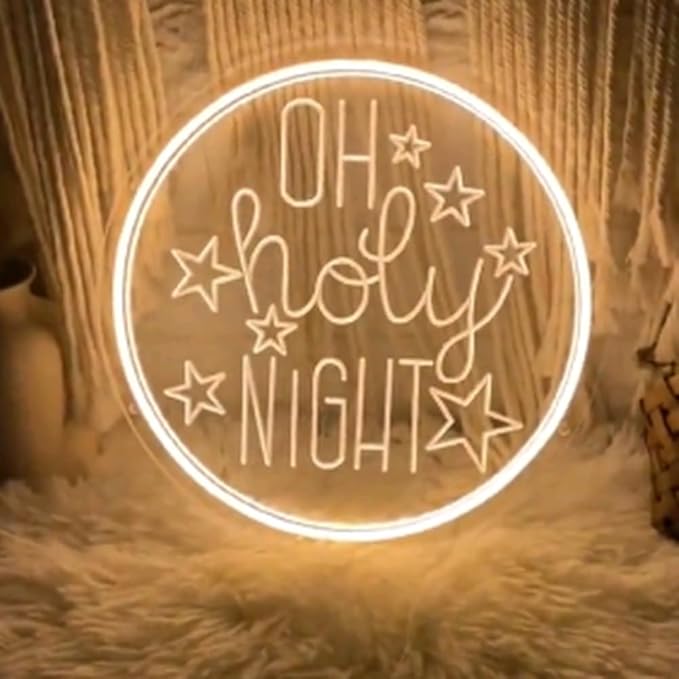 Oh Holy Night Christmas Decor,Christmas Neon Sign Custom,Kids Room Christmas Sign,Baby Room Decor,Chrismtas Gifts for Kids,USB Night Light Size:16inches