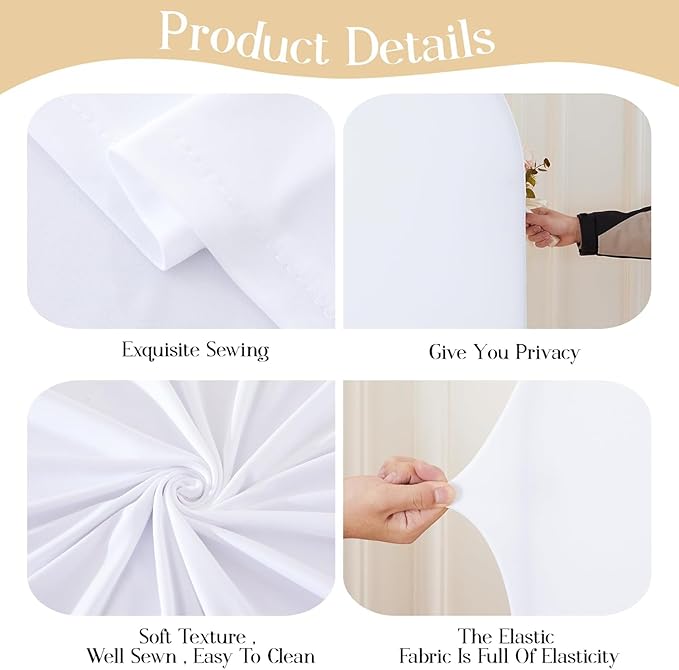 White Arch Backdrop Cover Set of 3 - Spandex Arch Covers 7.2FT 6.6FT 6FT Stretchy Fabric Backdrop for Wedding Ceremony, Bridal Baby Shower, Birthday Party, Photo Booth Background Decor