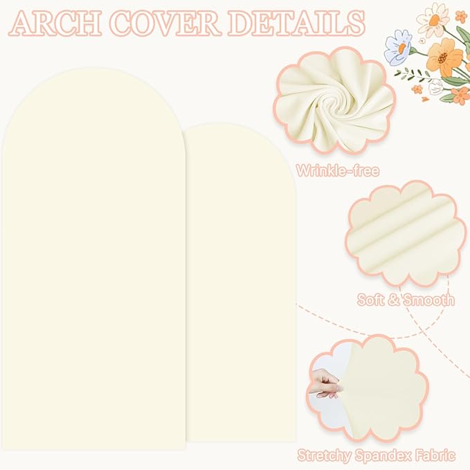 Set of 2 Wedding Arch Backdrop Stand and Cover Set 7.2FT & 6FT Gold Metal Arch Balloon Stand with Ivory Arch Cover Spandex Backdrop Covers Chiara Arched Frame for Baby Shower Party Ceremony Decor