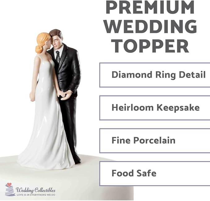 Bliss Wedding Cake Toppers: Bride & Groom Keepsake Figurine | Fine Porcelain | 6 Inches
