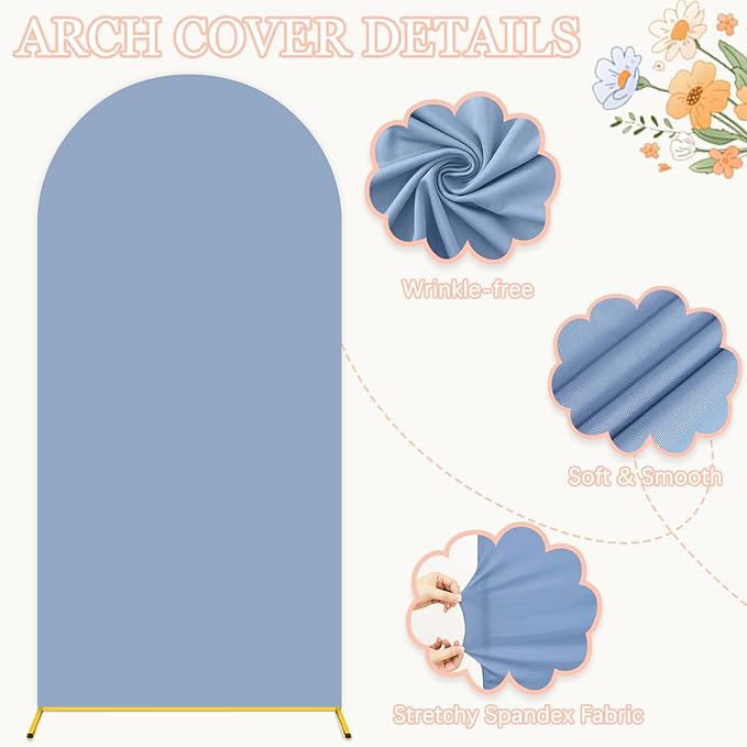 7.2 FT Wedding Arch Backdrop Stand and Dusty Blue Arch Cover Set Metal Arch Stand with Spandex Arch Stands Cover Party Backdrop Gold Wedding Arches for Ceremony Birthday Baby Shower Decor