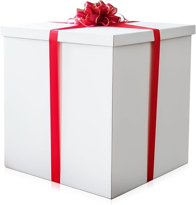 Giant Gift Box White 24x24x24in JUMBO Extra Large Cardboard Decorative Box with Lid for Birthday Surprise, Pregnancy Announcement, Gender Reveal, Valentine's Day, Chinese New Year & Other Celebrations