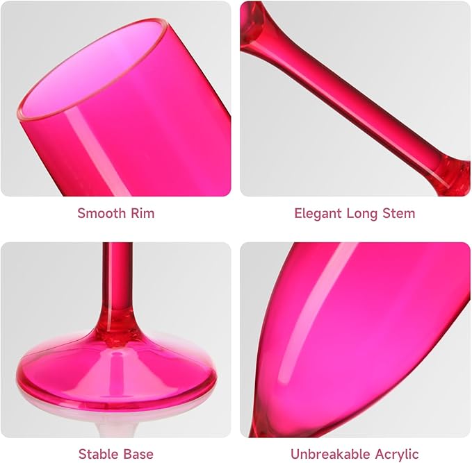 XUWAIDSGN Acrylic Champagne Flutes Toasting Glasses Unbreakable Mimosa Bar Reusable Wine Glasses Vintage Champagne Flutes Stemmed Drinking Cups 5.4 OZ for Christmas Birthday (100, Rose Pink)