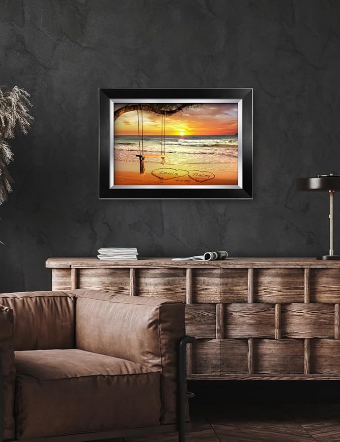 IPIC - "Eternal Love Personalized Framed Wall Art, Custom Beach Sunset Scene with Names and Date in Sand, A Personalized Gift for Couple, Wedding, or Anniversary, Coastal Home Decor