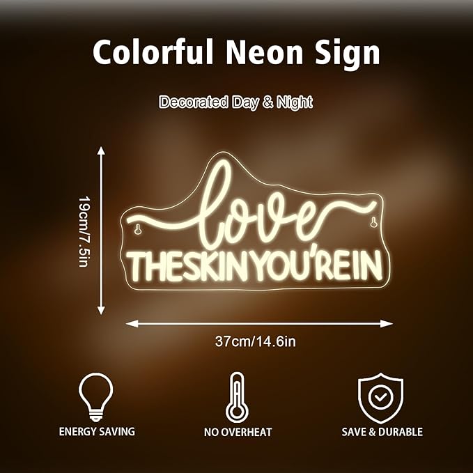 Love The skin You Rein Neon Sign Beauty Salon Neon Signs for Wall Decor Warm White Led Light for Beauty Studio Spa Room Skincare Room Girls Bedroom Party Salon Decoration