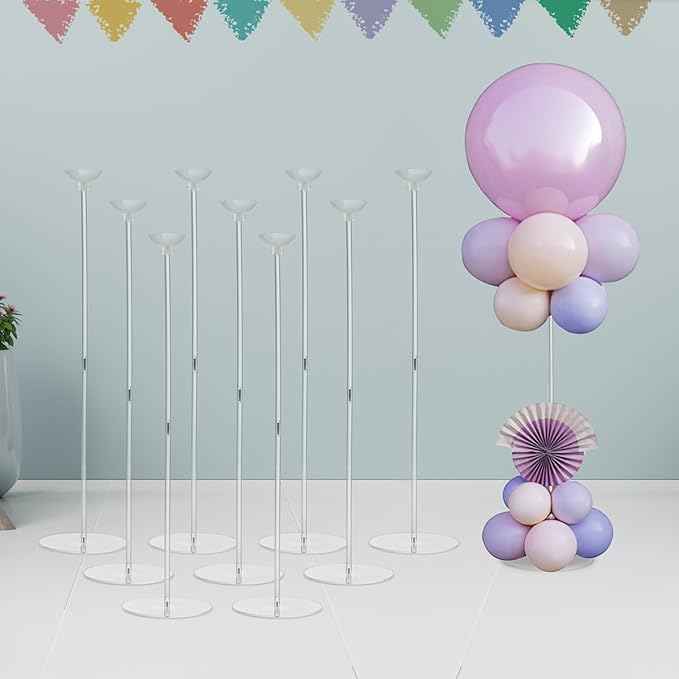 Hanna Roberts Clear Acrylic Tabletop Balloon Holder Kit, 25.6 inch 10 Pack Balloon Stick Holder with Base for Centerpiece Party Decorations (Balloons Not Included)