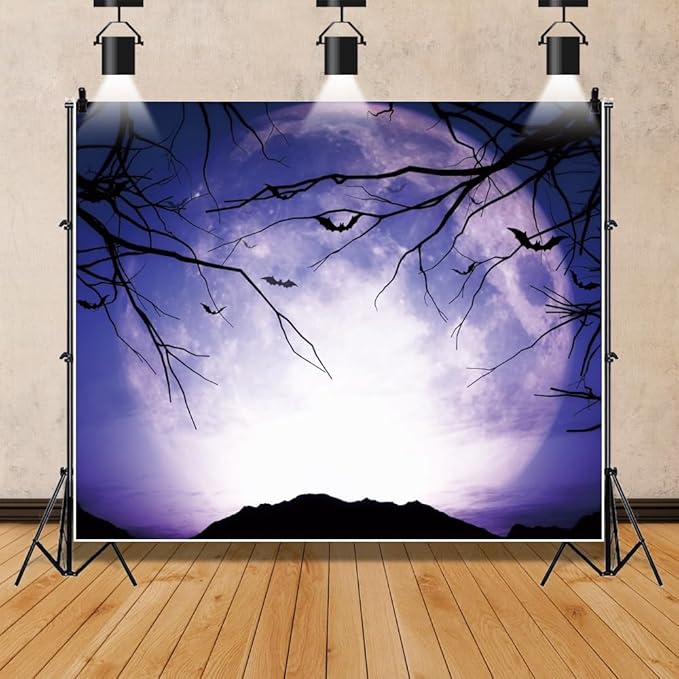 Leowefowa 10x8ft Halloween Night Backdrop Horrible Misty Forest Gloomy Moonlight Background Scary Dead Branch Bat Halloween Night Party Decor Banner Kids Adults Portraits Photo Props