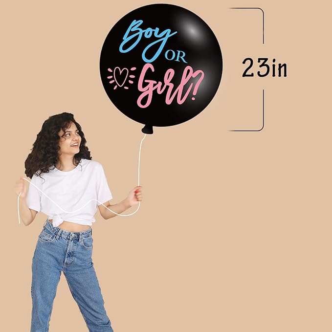 Gender Reveal Decorations, Baby Shower Party Supplies 124 Pieces Paper Plates, Cups, Napkins, Tablecloths, Black Balloon, Banner, Tableware Set Disposable Dinneware