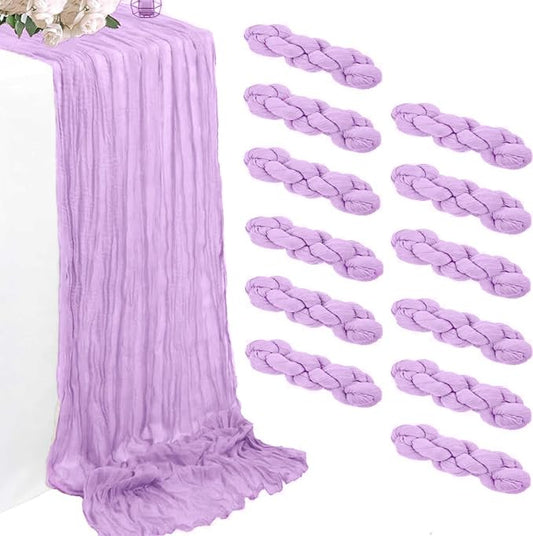 12 Pack Beige Cheesecloth Table Runners 35 x 118 Inch Rustic Boho Gauze Christmas Table Runner for Wedding Arch, Party Decoration, Bridal Shower, Reception, Farmhouse Dining Decor