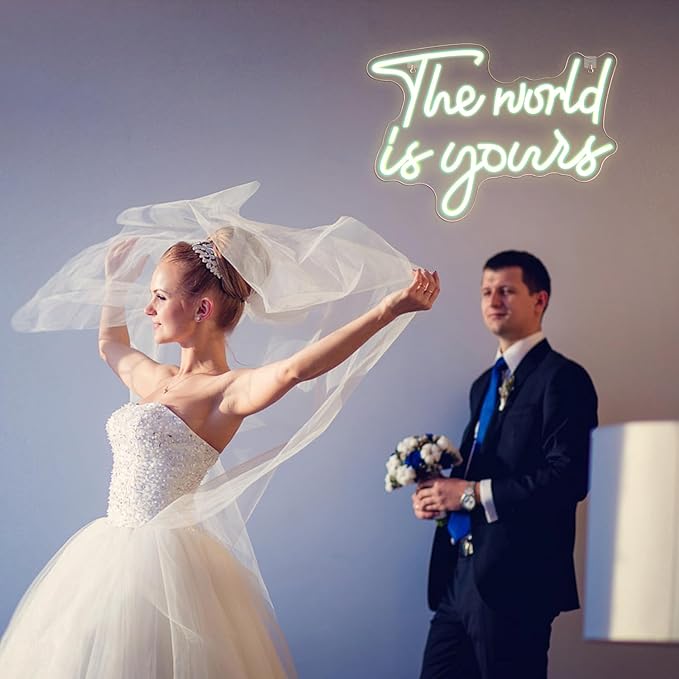 Lucunstar The World Is Yours Neon Signs Valentine Neon Sign Warm White Led Neon Light for Wall Decor Light Up Sign for Wedding USB Powered Led Neon Signs for Bedroom Valentines Day Decor