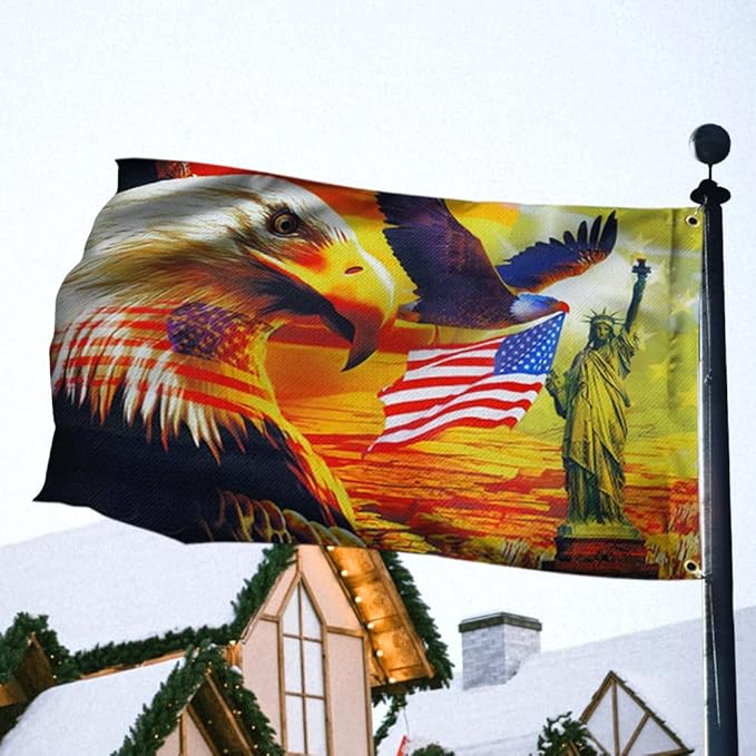 FLAGWIX Combo Pack: USA American Flag 3x5 Ft + Patriotic Eagle Flag 3x5 Outdoor Decor with Grommets Heavy Duty Double Sided Canvas Fabric Flag - American Sunset Art Decoration for Wall, Porch, Yard