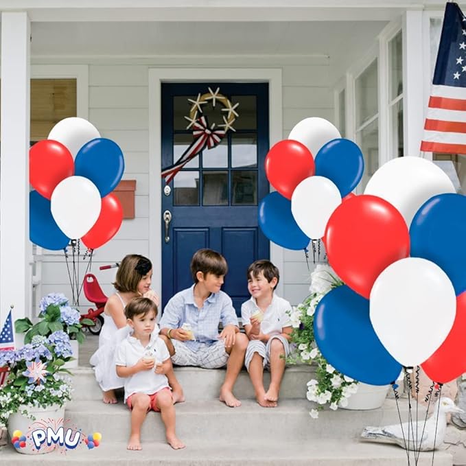 PMU Balloons 17 Inch PartyTex Premiere Patriotic Assorted Helium Quality Latex Balloons for Photo Shoot, Wedding, Baby Shower, Birthday Party and Event Decoration Pkg/72