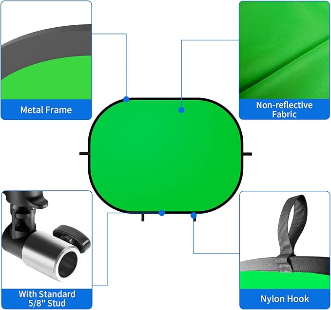 Reversible Photo Pop-up Backdrop, 3'x5' Green Grey Double-Sided Background for Headshot and Portrait Photography, Vlogging and Video Conferencing