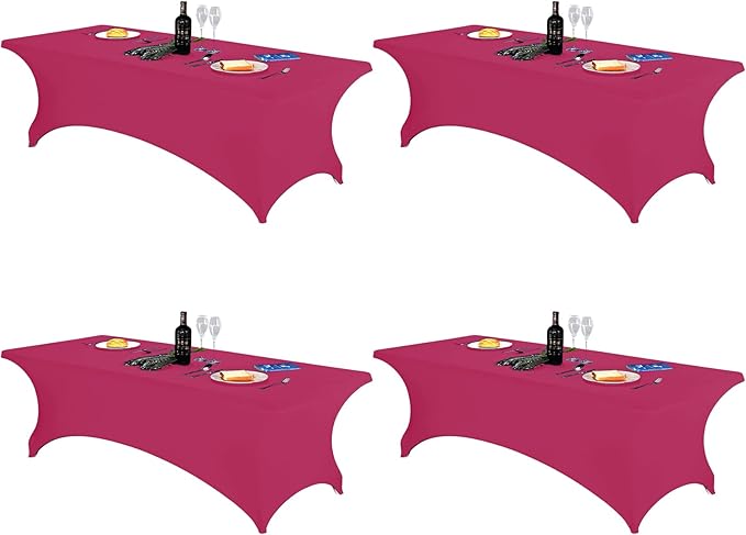 FORLIFE 4Pack Spandex Table Covers，Fitted Tablecloth for Rectangular Tables, Stretch Patio Table Covers, Universal Spandex Table Cover for Wedding, Banquet, Party (8ft, Fuchsia)