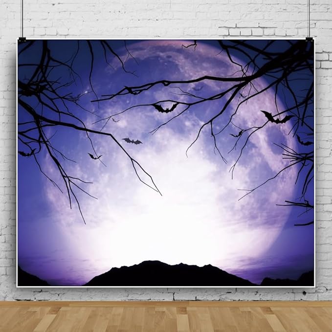 Leowefowa 10x8ft Halloween Night Backdrop Horrible Misty Forest Gloomy Moonlight Background Scary Dead Branch Bat Halloween Night Party Decor Banner Kids Adults Portraits Photo Props