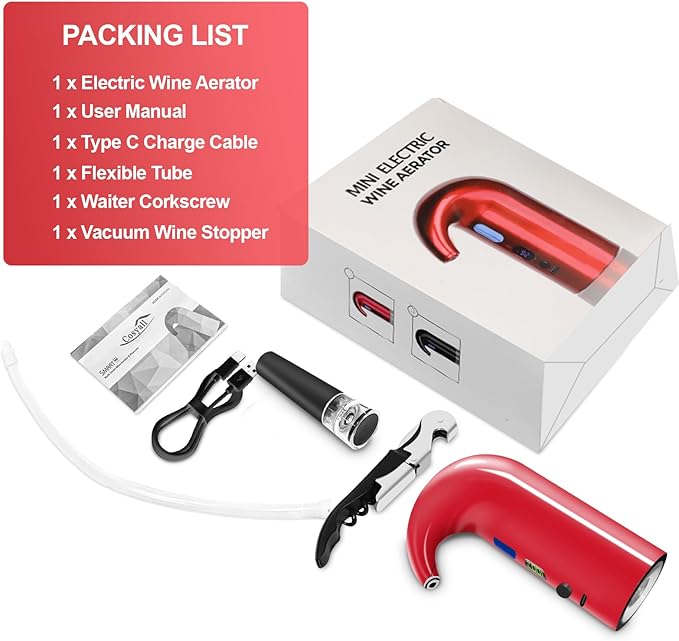 2026 Valentines Day Gifts, Electric Wine Aerator, One-Touch Automatic Wine Decanter for Red & White Wine, Wine Dispenser, Wine Pourer, Wine Gifts for Wine Lovers (Red)