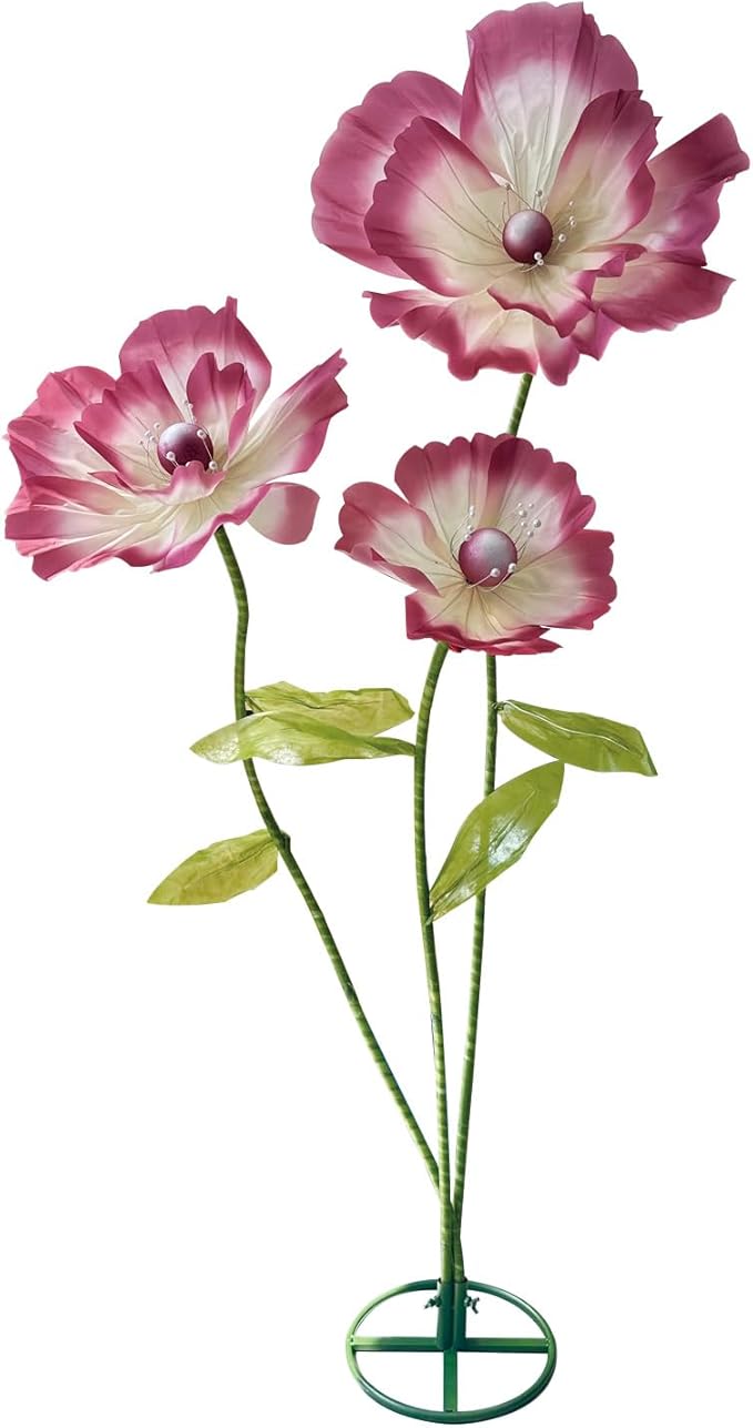 3pc Big Paper Artificial Flowers - Giant Flowers for Decoration, Large Fake Flower Bendable Rhizome with Stand, for Wedding Reception Birthday Graduation Party Window Display (Rose Red Gradient)