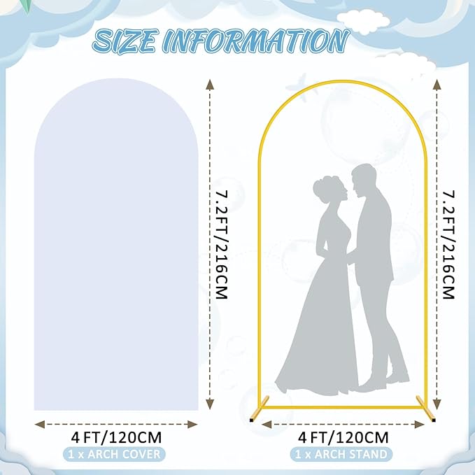 FOTSHARER 7.2FT Wedding Arch Backdrop Stand with White Arch Cover Set Balloon Arch Stand and Spandex Arches Backdrop Stands Cover Metal Back Drop Arches for Birthday Party Ceremony Banquet Decor