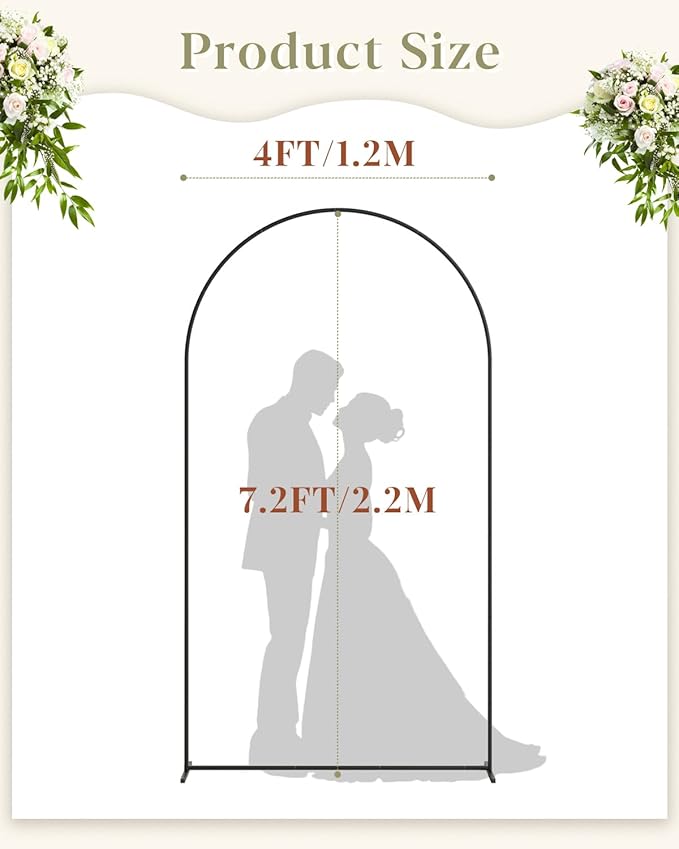 Wedding Arch, Metal Arch Backdrop Stand, Balloon Arch Stand Wedding Frame for Ceremony Decoration (Black, 7.2FT Arch Backdrop)
