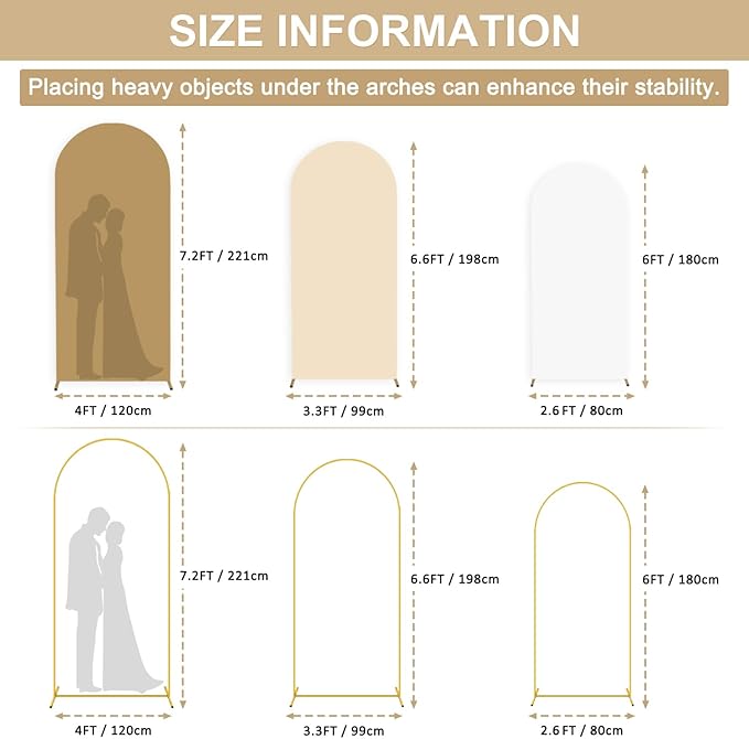 6FT 6.6FT 7.2FT Arch Stand and Cover Set of 3 Brown Arch Backdrop Covers for Balloon Arch Stands Birthday Party Decor Metal Arch Stand with Beige Cover for Wedding Baby Shower Decorations