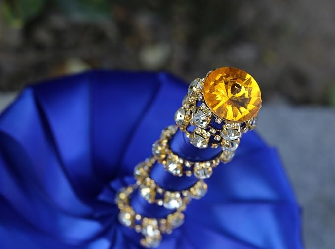 Royal Blue Bridal Wedding Bouquet with Bling Gold Rhinestone Pearl for Bride Bridesmaid Quinceanera Satin Rose Flower Brooch Bouquet Wedding Royal Blue 7.1in