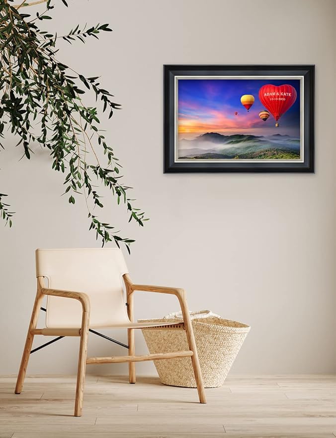 IPIC - Romance on High Personalized Framed Wall Art with Names and Date on, Giclee Prints with Solid Wood Frame, Customized Gift and Memorial Gifts for Wedding Anniversary.