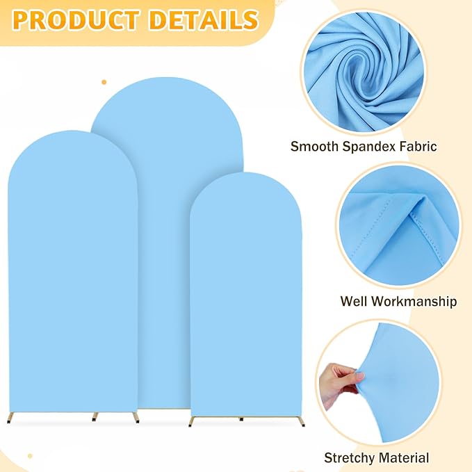 Backdrop Arch Stand with Cover 6&6.6&7.2ft Baby Blue Backdrop Arch Cover Set of 3 Metal Arch Backdrop Stand and Covers Set Gold Wedding Arched Frame for Wedding Party Banquet Event Decor
