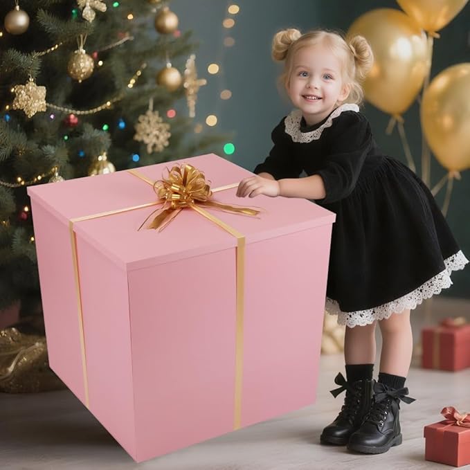 Extra Large Gift Box with Lid 28x28x28 Inches, Pink Big Gift Box for Gender Reveal, Giant Gift Boxes with Lids for Presents Packaging for Birthday Surprise, Christmas, Anniversaries, Wedding Party