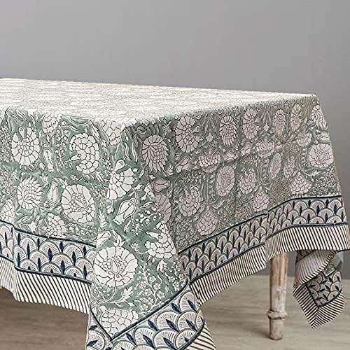 ATOSII Jade 100% Cotton Boho Square Summer Tablecloth, Block Print Floral Table Cloth Linen for Dining, Parties, Weddings, Outdoors Table Decor I 60 X 60 Inches I 4 Seater I