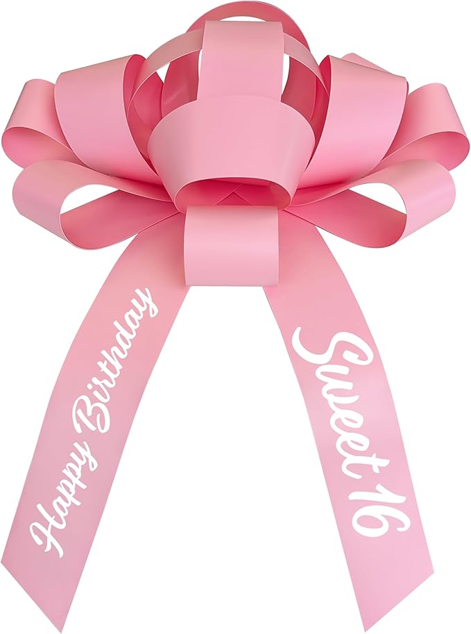 CarBowz Big Car Bow, Sweet 16 Happy Birthday, Giant 30" Bow, Non Scratch Magnet, Weather Resistant Vinyl (Pink)