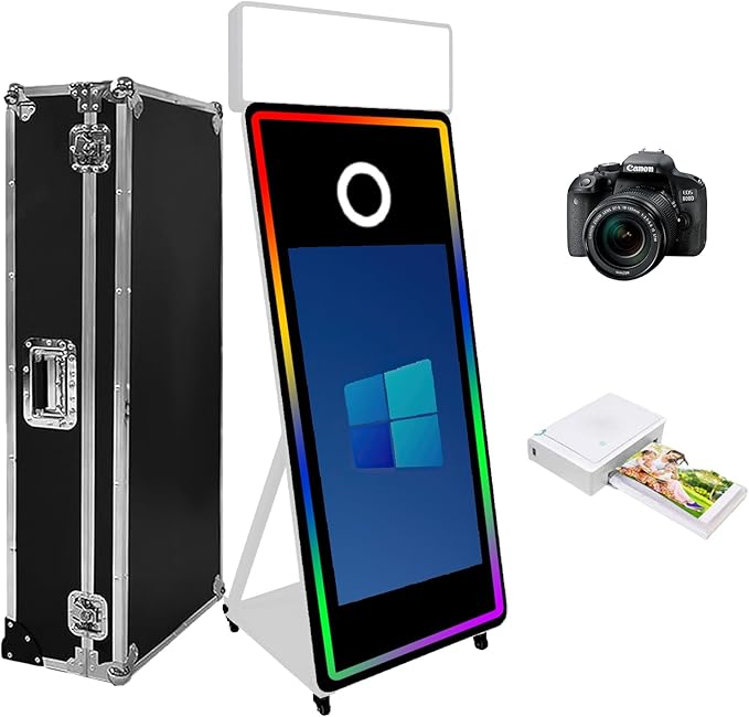 Magic Mirror Photo Booth,Mirror Photo Booth Interactive Touch Screen with Flight Case, Built-in Mini PC with Instant Print and Sharing for Event Party Wedding Rental (White, 43''Screen Full set)