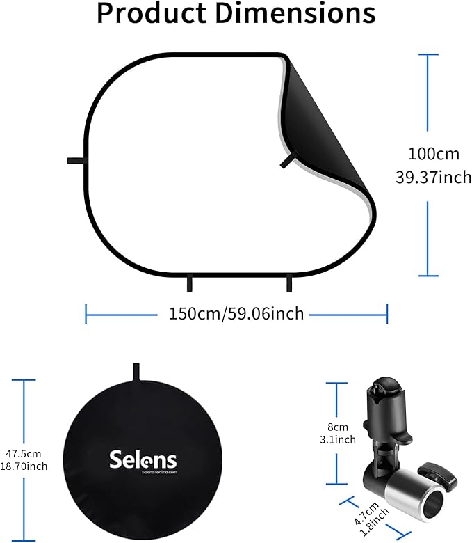 3x5ft Black White Background, Muslin Pop-Up Collapsible Backdrop 2-in-1 Self Tape Backdrop with Clip and Carry Bag for Portrait and Headshot Photography