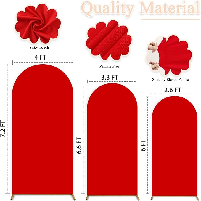 Red Arch Cover Set of 3 Wedding Arch Stand Cover 7.2ft 6.6ft 6ft Spandex Balloon Arch Covers Stretchy Backdrop Chiara Arch Backdrop Cover for Happy Birthday Party Bridal Shower Arch Decor