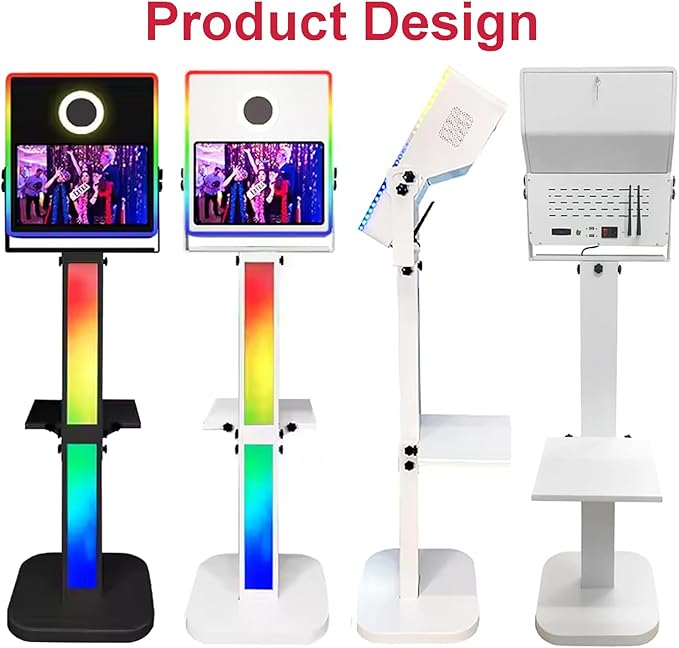Portable Magic Mirror Photo Booth DSLR Photo Booth 15.6 inch Touch Screen Selfie Photobooth Black Machine for Wedding Party Events Rental with RGB Lights Red Carpet Props Flight Case (Black Color)