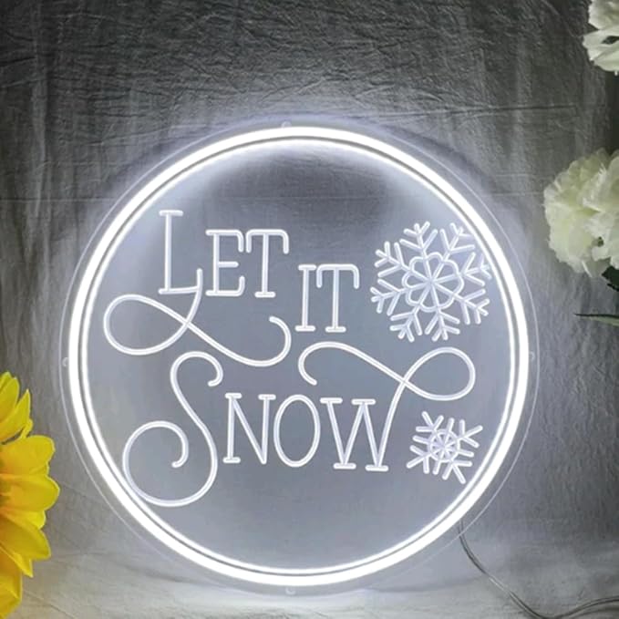 Let it Snow Neon Sign, 3D Engrave USB Neon Sign, Neon Light Chrismas Decor, Home Garden Wall Decor, Chrismas Party Decor, Personalized Gifts USB Size:17x17inches