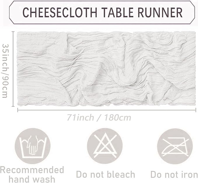 20 Pack White Cheesecloth Table Runners 35 x 71 Inch Rustic Boho Gauze Christmas Table Runner for Wedding Arch, Party Decoration, Bridal Shower, Reception, Farmhouse Dining Decor