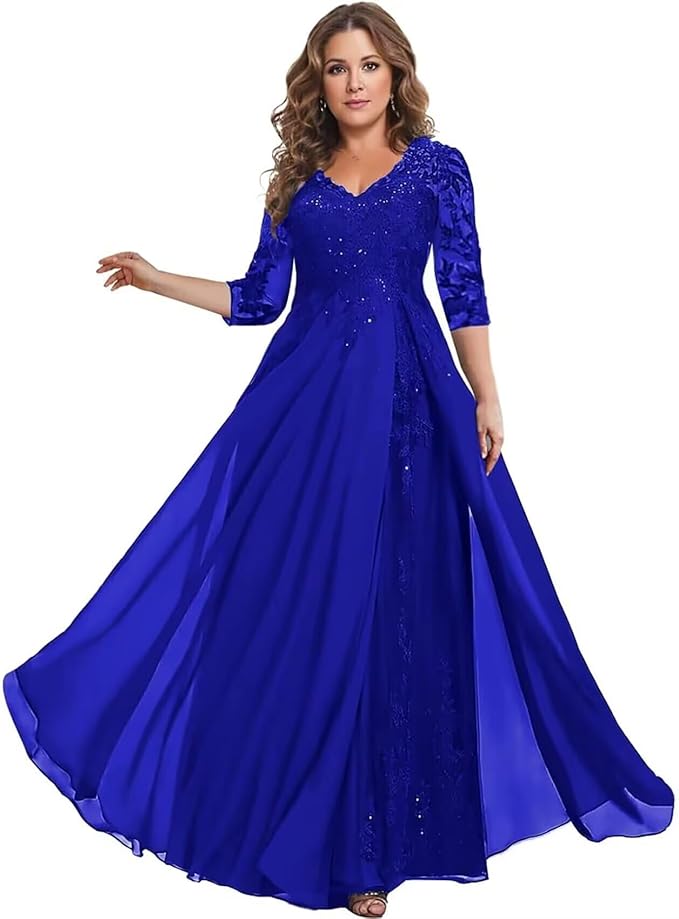 Long Sleeve Mother of The Bride Dress for Wedding Chiffon Lace Applique Formal Gowns BOF163
