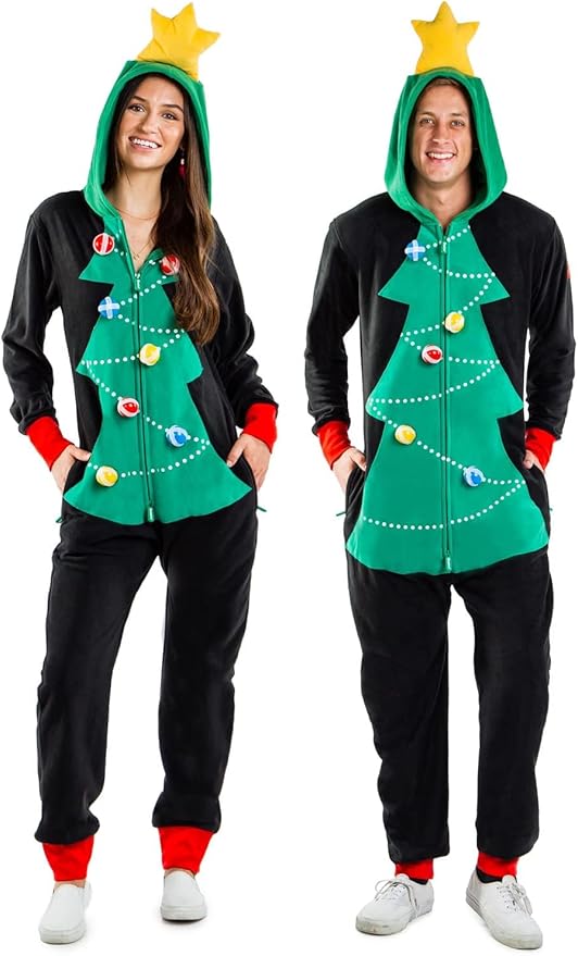 Tipsy Elves Christmas Onesies for Adults - Comfy Unisex Matching Holiday Jumpsuits with Convenient Pockets