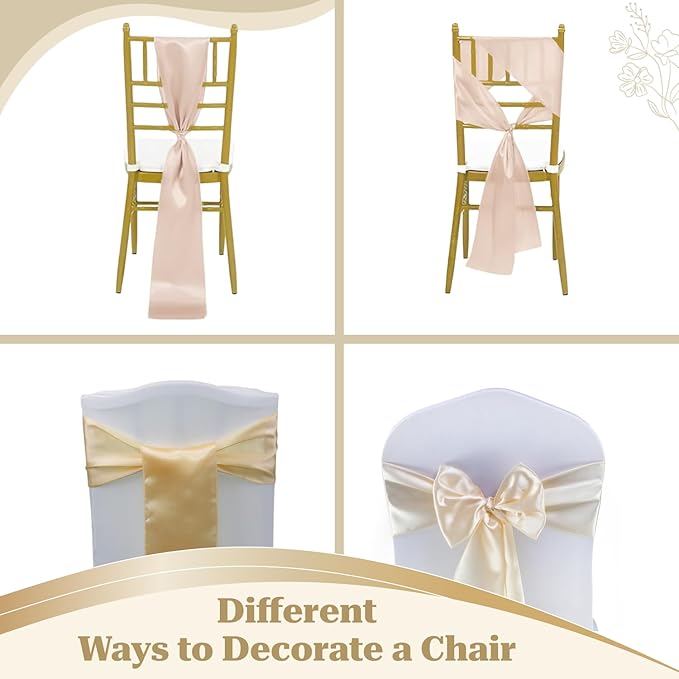 VDS Satin Chair Sashes Chair Cover Back Tie Sateen Bows Ribbon for Wedding Birthday Graduation Engagement Ceremony Event Party Banquet Venue Hotel All Dining Chair Decoration (100PC) (Cream)