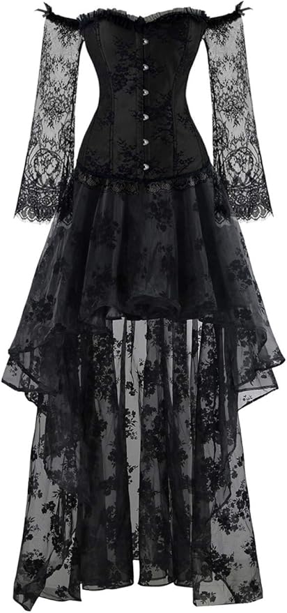 Kimring Women's Steampunk Victorian Off Shoulder Corset Top with High Low Skirt