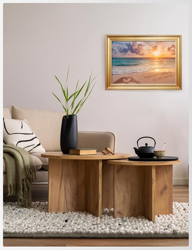 IPIC - "Forever Together Personalized Wall Art, Custom Beach Scene with with Solid Wood Frame, A Personalized Gift with Name and Date for Couple, Wedding, or Anniversary, Ready to Hang