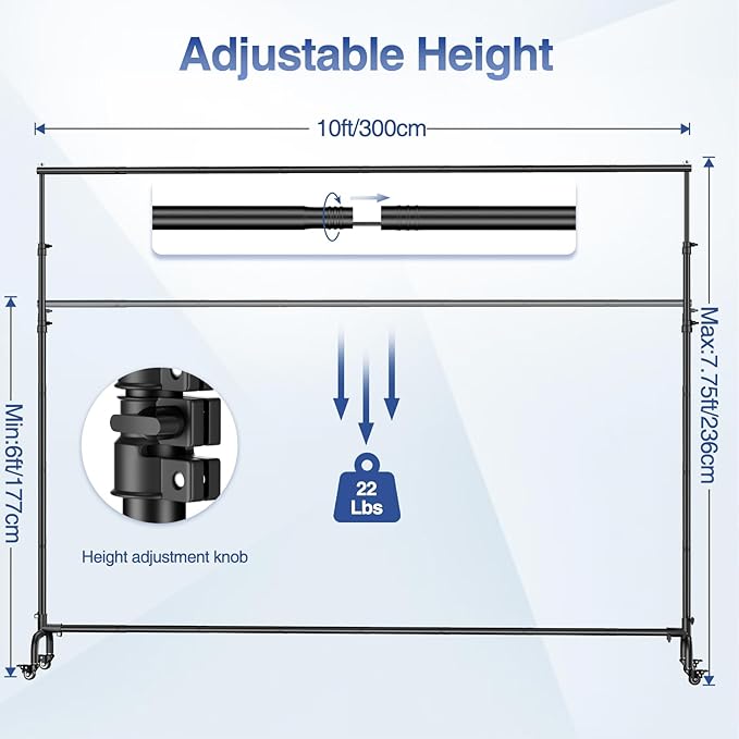 EMART 10x7.7ft Rolling Backdrop Stand with Wheels, Adjustable and Moveable Photo Backdrop Banner Stand for Studio Photography, Wedding, Party Decoration, Video Recording, Events Decoration