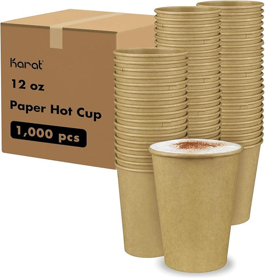Karat 10oz Kraft Paper Coffee Cups [1,000 ct] Disposable, Leak-Resistant Double Poly-Lined Hot Cups | Ideal for Cafes & Offices, 90mm