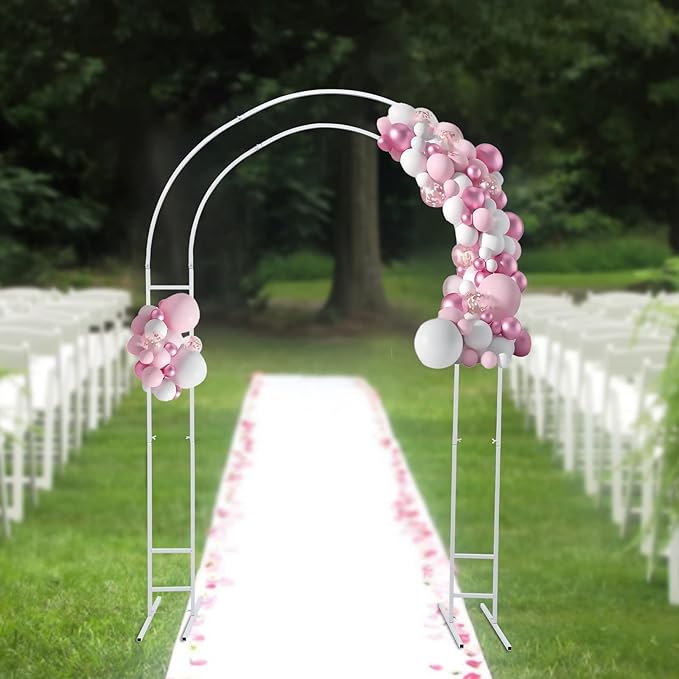 7.2FT Metal Wedding Arch with Base Balloon Arch Backdrop Stand Garden Arbor Trellis Flower Plant Stand Indoor Outdoor Party Decoration for Birthday Ceremony Baby Shower Ceremony (White)