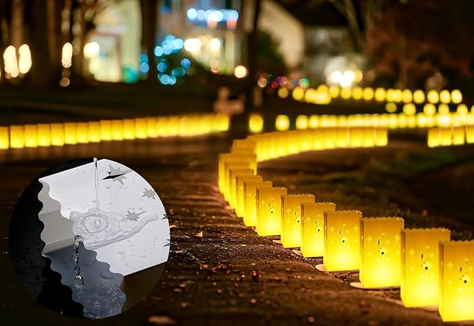 2025 New Waterproof 50 Pcs - Luminary Bags with Flameless Candles - Plastics Reusable Luminaries with Led Lights - Christmas Luminary Bags for Outdoors Birthday Wedding Thanksgiving Party Decor